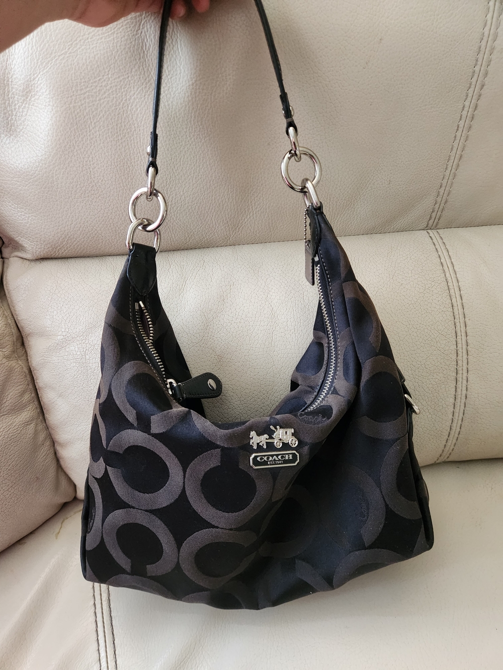 Coach Black Signature Hobo Shoulder Bag